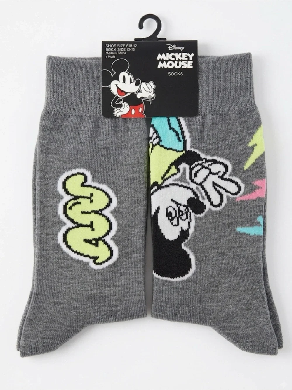 Disney Mickey Mouse Graphic Novelty Crew Socks NWT Gray Multi